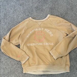 American Eagle Tan Sweatshirt with Pink Accents